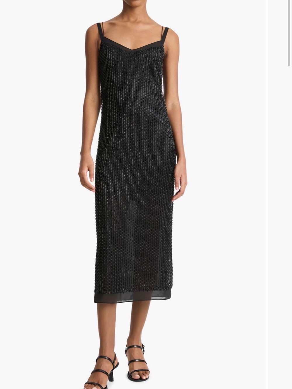 Vince Black Beaded Midi Slip Dress - 8